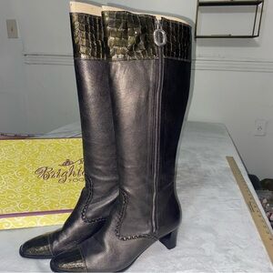 Brighton Women's 9M Torch Knee High Boots in color Pewter Croc embossed